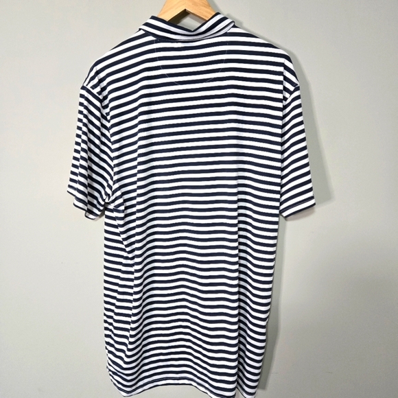 KENNETH COLE golf Mens large Dark Navy and white stripe Polo shirt - Picture 2 of 9